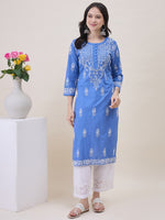 Load image into Gallery viewer, Bluish Grey Cotton Chikankari Kurta for Women | Round Neck