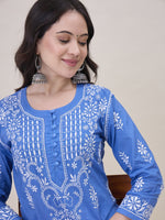 Load image into Gallery viewer, Bluish Grey Cotton Chikankari Kurta for Women | Round Neck