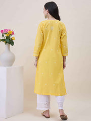 Yellow Chikankari Embroidered Kurta