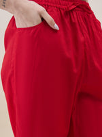 Load image into Gallery viewer, Red chikankari cotton kurta with yoke and front ties