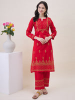 Load image into Gallery viewer, Red Chikankri Embroidered Cotton Kurta With Pants(Set Of 2)