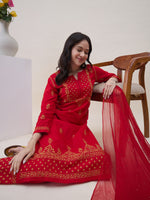 Load image into Gallery viewer, Red Chikankri Embroidered Cotton Kurta With Pants(Set Of 2)
