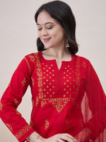 Load image into Gallery viewer, Red Chikankri Embroidered Cotton Kurta With Pants(Set Of 2)