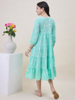 Load image into Gallery viewer, Sea green chikankari Embroidered cotton Dress