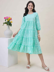 Sea green chikankari Embroidered cotton Dress