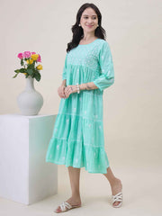 Sea green chikankari Embroidered cotton Dress