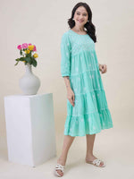 Load image into Gallery viewer, Sea green chikankari Embroidered cotton Dress