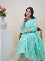 Load image into Gallery viewer, Sea green chikankari Embroidered cotton Dress