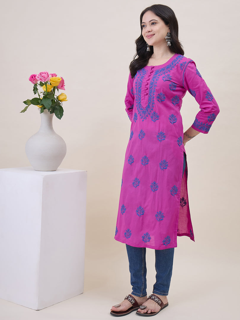 Mauvish Pink Cotton Kurta for Women with Pockets