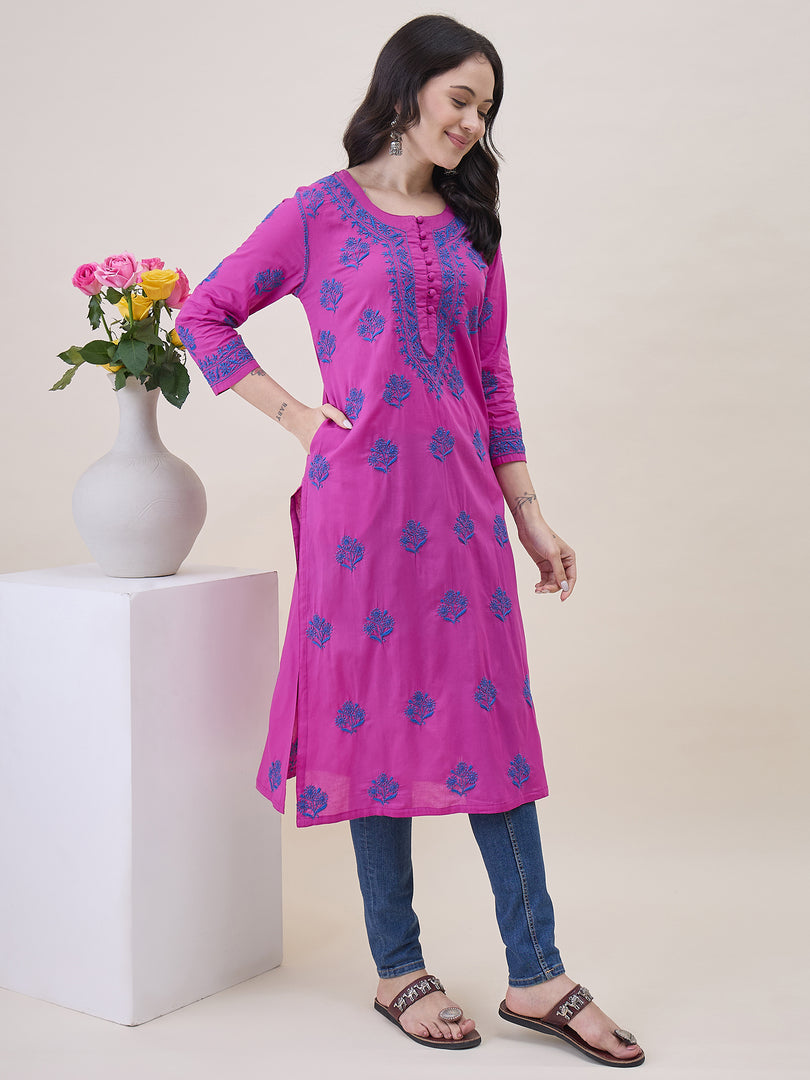 Mauvish Pink Cotton Kurta for Women with Pockets