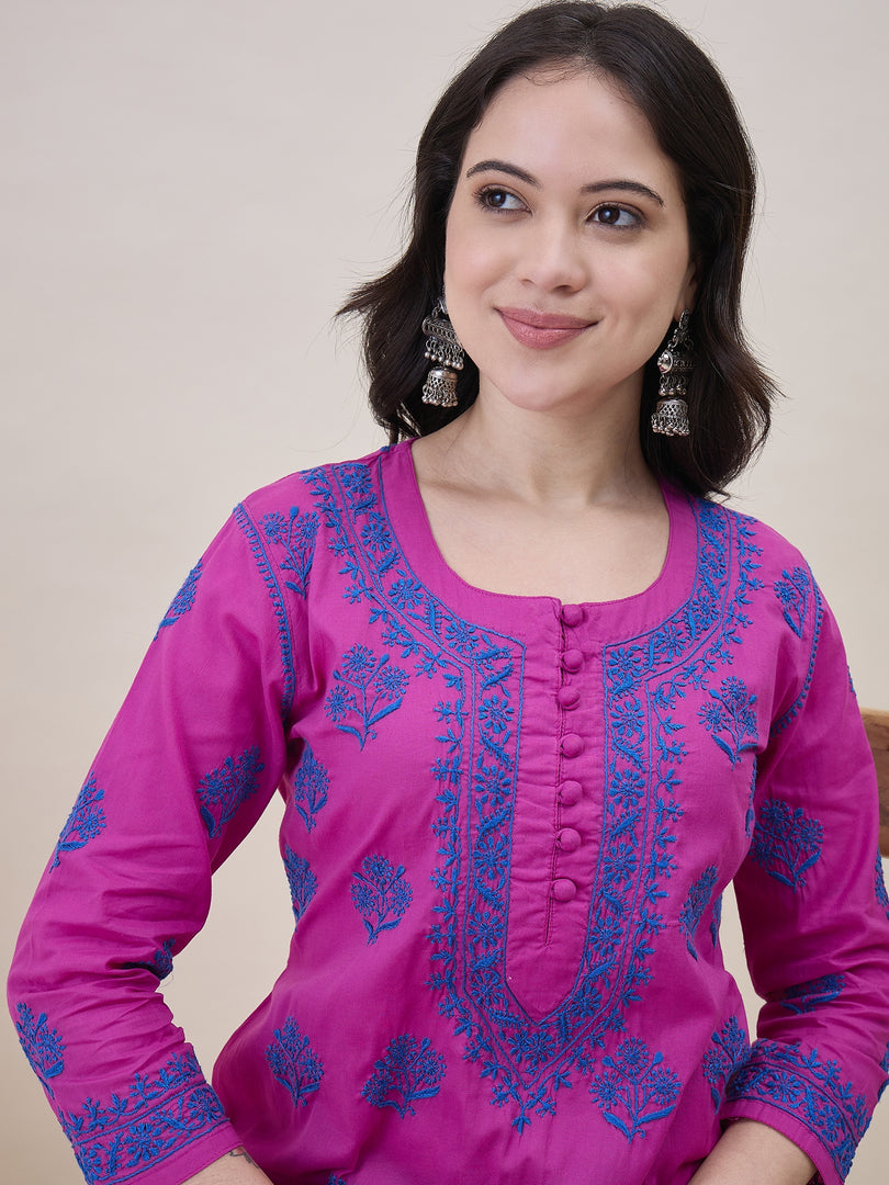 Mauvish Pink Cotton Kurta for Women with Pockets
