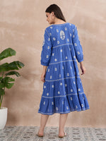 Load image into Gallery viewer, Blue Chikankari Tiered Dress for Elegant Style and Comfort