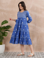 Load image into Gallery viewer, Blue Chikankari Tiered Dress for Elegant Style and Comfort