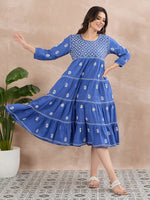Load image into Gallery viewer, Blue Chikankari Tiered Dress for Elegant Style and Comfort