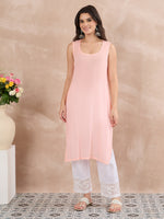 Load image into Gallery viewer, Peach Kota Chikankari Kurta with Cotton Slip