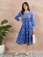 Load image into Gallery viewer, Blue Chikankari Tiered Dress for Elegant Style and Comfort