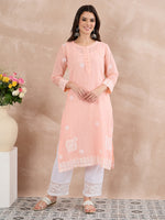 Load image into Gallery viewer, Peach Kota Chikankari Kurta with Cotton Slip
