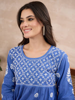 Load image into Gallery viewer, Blue Chikankari Tiered Dress for Elegant Style and Comfort