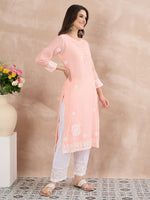 Load image into Gallery viewer, Peach Kota Chikankari Kurta with Cotton Slip