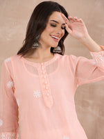 Load image into Gallery viewer, Peach Kota Chikankari Kurta with Cotton Slip