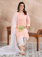 Load image into Gallery viewer, Peach Kota Chikankari Kurta with Cotton Slip
