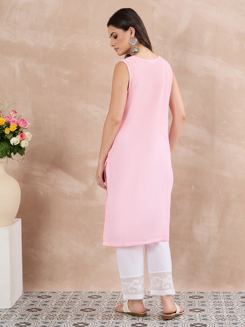 Light Pink Cotton Kota Chikankari Kurta