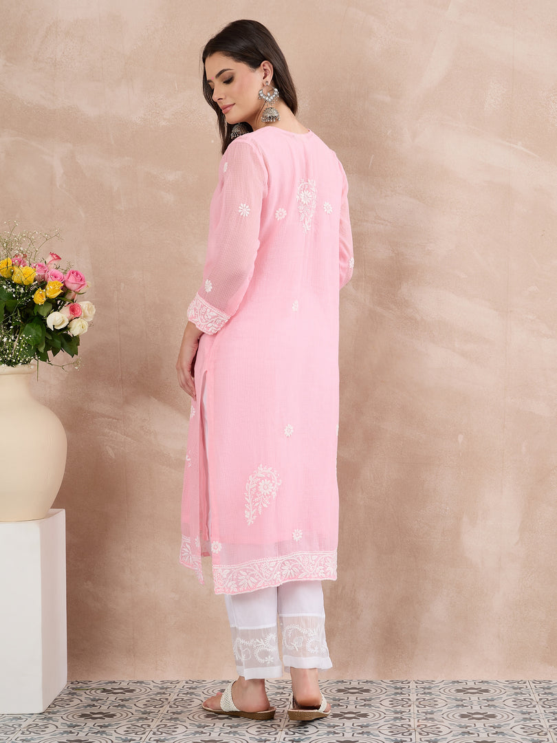 Light Pink Cotton Kota Chikankari Kurta