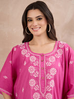 Load image into Gallery viewer, Handcrafted Pink Chikankari Cotton Kaftan for Women