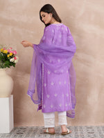 Load image into Gallery viewer, Mauve Chanderi Chikankari Kurta with Silk Organza Dupatta