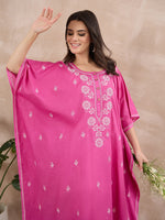 Load image into Gallery viewer, Handcrafted Pink Chikankari Cotton Kaftan for Women