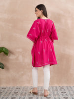 Load image into Gallery viewer, Handcrafted Cotton Chikankari Short Kaftan in Fuchsia Pink