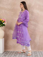 Load image into Gallery viewer, Mauve Chanderi Chikankari Kurta with Silk Organza Dupatta