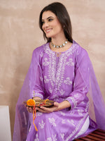 Load image into Gallery viewer, Mauve Chanderi Chikankari Kurta with Silk Organza Dupatta