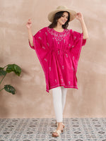 Load image into Gallery viewer, Handcrafted Cotton Chikankari Short Kaftan in Fuchsia Pink