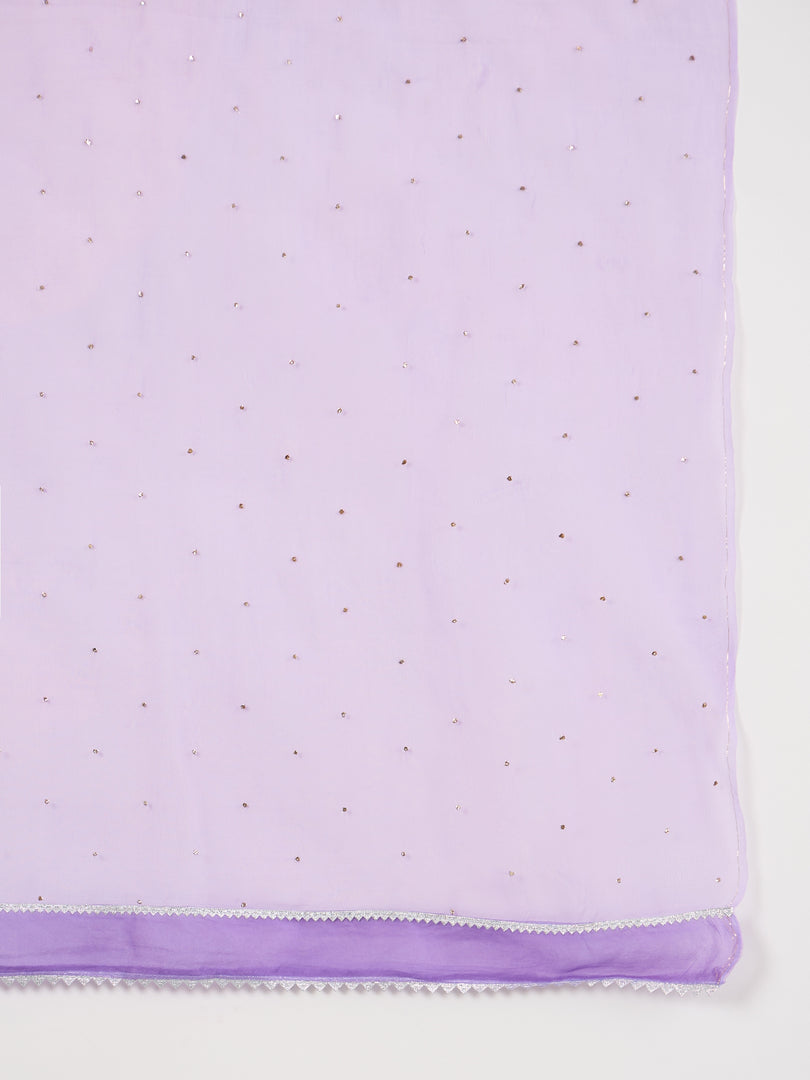 Mauve Chanderi Chikankari Kurta with Silk Organza Dupatta