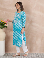 Load image into Gallery viewer, Sky Blue Handcrafted Chikankari Printed Cotton Kurta for Women