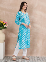 Load image into Gallery viewer, Sky Blue Handcrafted Chikankari Printed Cotton Kurta for Women