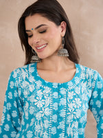 Load image into Gallery viewer, Sky Blue Handcrafted Chikankari Printed Cotton Kurta for Women