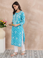 Load image into Gallery viewer, Sky Blue Handcrafted Chikankari Printed Cotton Kurta for Women