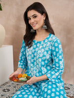 Load image into Gallery viewer, Sky Blue Handcrafted Chikankari Printed Cotton Kurta for Women