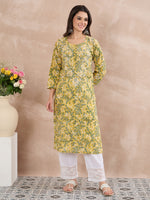 Load image into Gallery viewer, Yellow Cotton Printed Chikankari Kurta