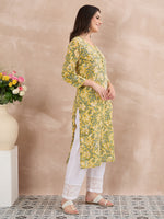 Load image into Gallery viewer, Yellow Cotton Printed Chikankari Kurta
