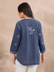 Handcrafted Chikankari Denim Shirt