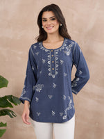 Load image into Gallery viewer, Handcrafted Chikankari Denim Shirt