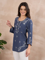 Load image into Gallery viewer, Handcrafted Chikankari Denim Shirt