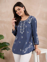 Load image into Gallery viewer, Handcrafted Chikankari Denim Shirt