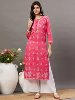 Load image into Gallery viewer, Pink mul cotton kurta with chikankari - Rakhi Apparels
