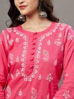 Load image into Gallery viewer, Pink mul cotton kurta with chikankari - Rakhi Apparels
