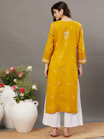 Load image into Gallery viewer, Mustard cotton mul kurta with chikankari
