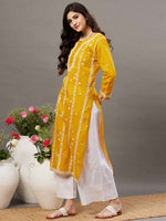 Load image into Gallery viewer, Mustard cotton mul kurta with chikankari

